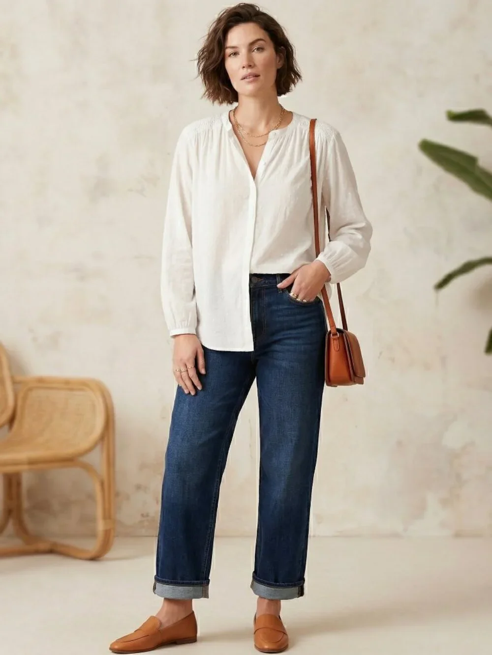 *Old Navy Oversized Textured Clip-Dot Button-Down Blouse - Picture 7 of 7